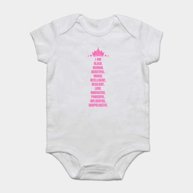 I Am A Powerful Black Woman | African American | Black Queen Baby Bodysuit by UrbanLifeApparel